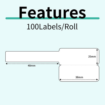 Phomemo tags M110 M120 M200 M220 M221 tags, Build Jewelry Tags, Water Cutter Cable Tags, Award Tags, Terminal Tags, 25mm*38mm + 40mm, 100 Tags/Roll, White