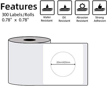 Phomemo Round Label M110 Label,Thermal Multi-Purpose Self-Adhesive Round Label for Phommeo M110 M200 M120 M220 M221 Label Maker, 0.78'' x 0.78'' (20¡Á20 mm) Round Label,DIY Label,300 Labes/Rolls