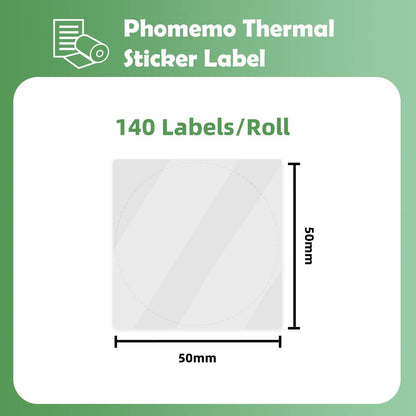 Phomemo Round Circle Label Thermal Labels for Price Name Address Logo Barcode M110 M120 M200 M220 50x50mm Clear (1 roll)