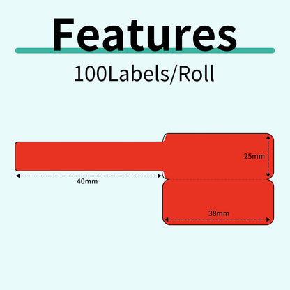 Phomemo tags M110 M120 M200 M220 M221 tags, Build Jewelry Tags, Water Cutter Cable Tags, Award Tags, Terminal Tags, 25mm*38mm + 40mm, 100 Tags/Roll, Red