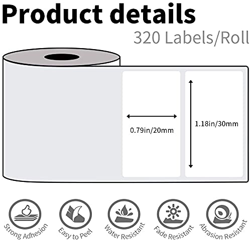 3 Rollen Phomemo M120/M110 Etiketten, 1.18''x 0.78'' (30 x 20 mm) Thermoetikettenpapier für Phomemo M120/M110/M200/M220 Etikettendrucker, Weißes Thermoetikett Papier für Barcode, Adresse, Preis