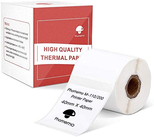 Phomemo Thermal Label,selbstklebendes quadratisches Etikett,40mm*40mm, kompatibel mit dem Etikettendrucker Phommeo M200/M110,geeignet f¨¹r B¨¹ro,Haushalt,Schule.180 Etiketten/Rolle(wei?es Etikett)