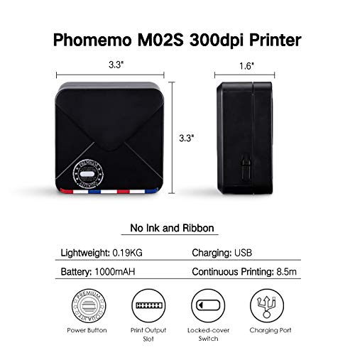 Phomemo Pocket Printer Mini Printer Thermal Otter Printer Portable Bluetooth Printer 300 DPI HD Printing for IOS and Systems, Suitable for Accounts, Photo Printing, Working, Black