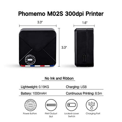 Phomemo Pocket Printer Mini Printer Thermal Otter Printer Portable Bluetooth Printer 300 DPI HD Printing for IOS and Systems, Suitable for Accounts, Photo Printing, Working, Black
