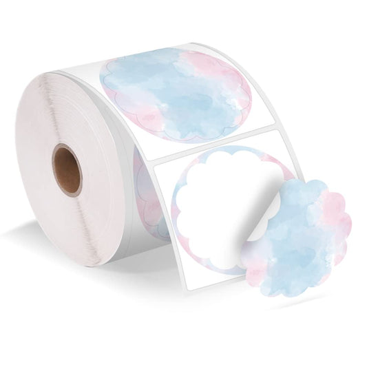 Etiqueta t¨¦rmica ondulada, pegatina autoadhesiva, pegatina de agradecimiento, logotipo, nombre, precio, direcci¨®n, C¨®digo qr, 500 etiquetas, degradado de polvo azul