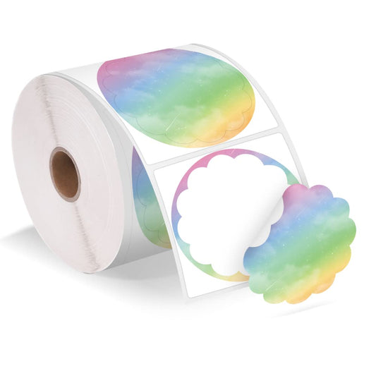 Phomemo 2'' Wavy Thermal Labels, Self-Adhesive Flower Sticker Label, Circular Direct Thermal Label for Thanks Card, Logo, Name, Price, Address, QR Code, 500 Labels, Multicolor Gradient
