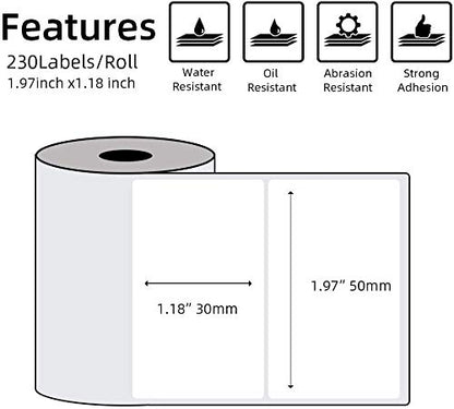 Phomemo 6 Rolls M110 Thermal Label Paper Multifunctional self-Adhesive Label,1.97''x1.18''(50x30mm), Address Label Price Label,Compatible with M110 M200 M120 M221 M220 Label Printer,230 Labels/Roll