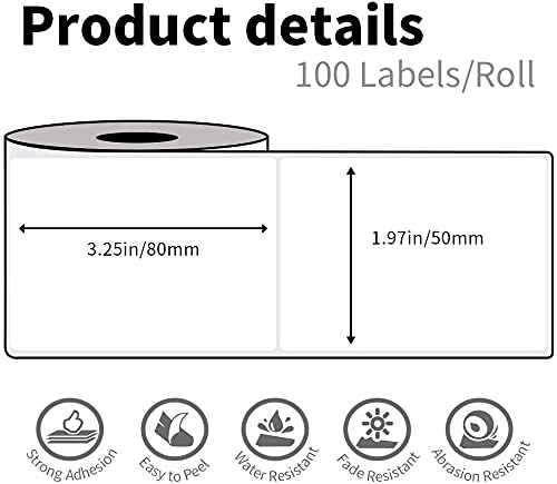 3 Rollen Phomemo M120/M110 Etiketten, 1.97''x 3.15'' (50 x 80 mm) Thermoetikettenpapier f¨¹r Phomemo M120/M110/M200/M220 Etikettendrucker, Thermoetikett, Wei?es Thermopapier, 100 Etiketten/Rolle