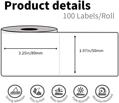 6 Rollen Phomemo M120/M110 Etiketten, 1.97''x 3.15'' (50 x 80 mm) Thermoetikettenpapier für Phomemo M120/M110/M200/M220 Etikettendrucker, Thermoetikett, Weißes Thermopapier, 100 Etiketten/Rolle