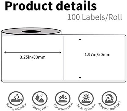 6 Rollen Phomemo M120/M110 Etiketten, 1.97''x 3.15'' (50 x 80 mm) Thermoetikettenpapier für Phomemo M120/M110/M200/M220 Etikettendrucker, Thermoetikett, Weißes Thermopapier, 100 Etiketten/Rolle