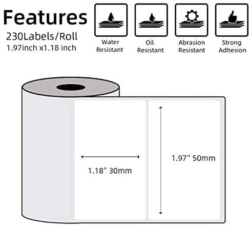 Phomemo 1.97''x1.18''(50x30mm) Label, 6 Rolls M110/M120/M200/M220 Thermal Paper - Multi-Purpose Square Self-Adhesive Phomemo m110 Labels, 230 Labels/Roll, Black on White
