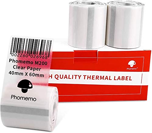 Phomemo 3 rollen transparant label, multifunctioneel zelfklevend transparant etiket, 40 mm x 60 mm, 130 etiketten/rol, compatibel met Phommeo M200, M110, M220, M120, M221 labelprinter