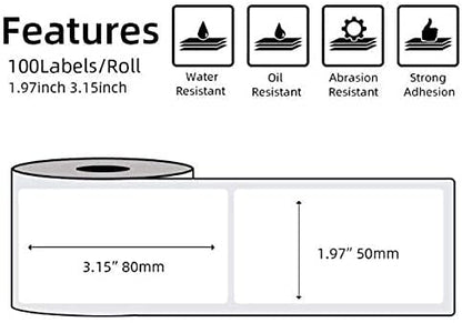 Phomemo 1.97''x3.15''(50x80mm) Label, 6 Rolls M110/M120/M200/M220 Thermal Labels - Multi-Purpose Square Self-Adhesive Phomemo m110 Labels, 100 Labels/Roll, Black on White