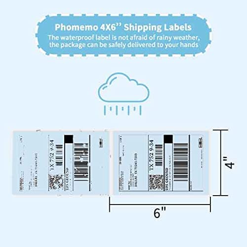 Phomemo Thermal Direct Shipping etiket, 500/Direct Thermo verzendlabels, 4 x 6 stickerpapier voor verzendverpakkingen, compatibel met thermische labelprinters, 500/thermische vouwetiketten