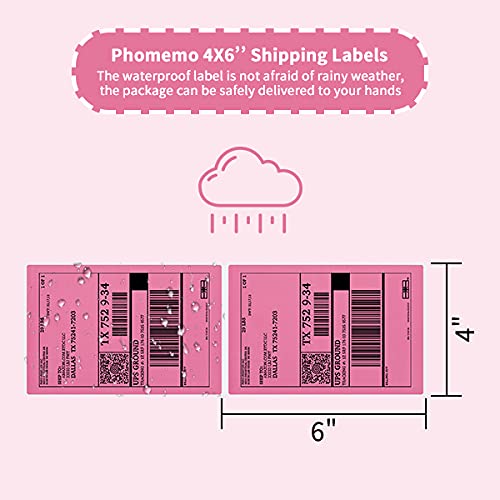 Phomemo 4x6 Thermoetikett, Thermoetikettendrucker Etikettenpapier Transportetikett Verpackungsetikett, kompatibel mit Rollo und allen anderen 4¡Á6 Etikettendruckern (500 rosa Faltetiketten)