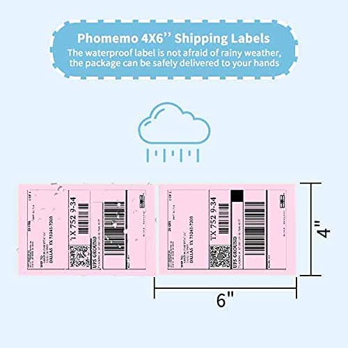 Phomemo Thermal Direct Shipping etiket, 500/Direct Thermo verzendlabels, 4 x 6 stickerpapier voor verzendverpakkingen, compatibel met thermische labelprinters, 500/thermische vouwetiketten (lichtroze)