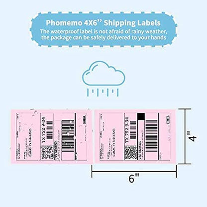 Phomemo Thermal Direct Shipping etiket, 500/Direct Thermo verzendlabels, 4 x 6 stickerpapier voor verzendverpakkingen, compatibel met thermische labelprinters, 500/thermische vouwetiketten (lichtroze)