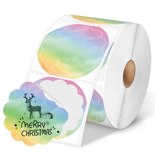 Phomemo 2'' Wavy Circle Thermo-Etiketten, 5,1cm Selbstklebende Direktaufkleber, für DIY Logo Design, QR Code Aufkleber, Namens Preisschild, Dankeskarte, Adresse, 500 Etiketten Mehrfarbiger Verlauf