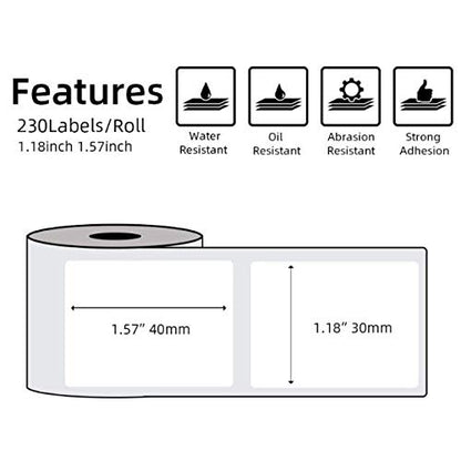 Phomemo -labels for Phomemo label machine M110 M120 M200 M220 self-adhesive labels thermal paper for printing barcode name, address and more, 40x30 mm, 230 labels/roll