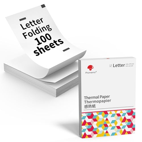 Phomemo Papier D'impression Thermique, 216x279 mm, Papier à Pliage Continu Compatible avec L'imprimante Portable Phomemo M832/M834, pour Voyage, Maison, Photo, Contrat, 100 Feuilles