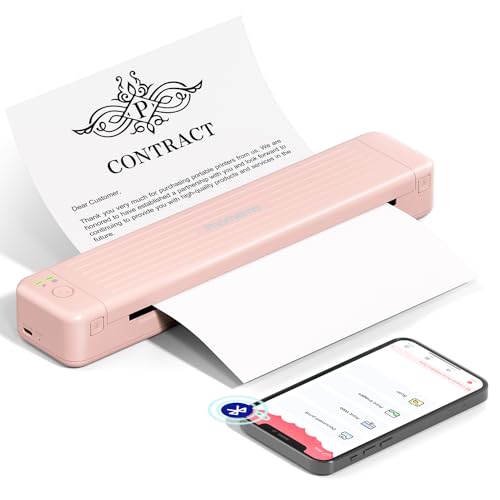 Phomemo P831 Mobiler Drucker, 300 DPI Thermodrucker A4 Kompatibel mit Phone und Laptop, Bluetooth Reisedrucker Unterstützt 210 x 297 mm A4 Papier, Rosa