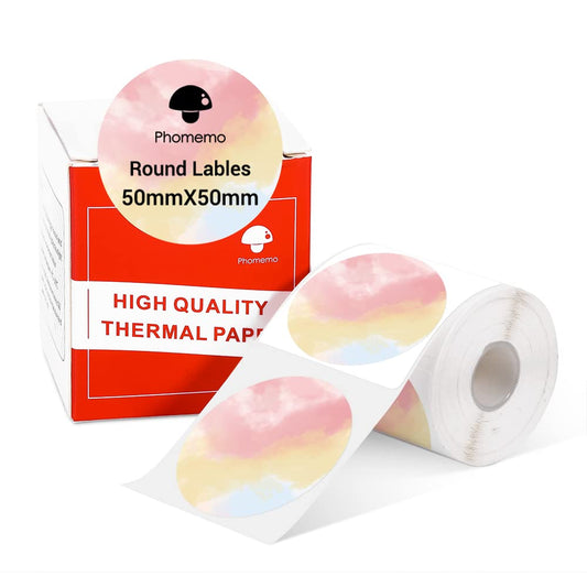Phomemo - M110 M120 M200 M220 - Rouleau d'¨¦tiquettes rondes pour imprimante thermique - Pour prix, noms, adresses, logos, code-barres - 50 mm x 50 mm - D¨¦grad¨¦ multicolore
