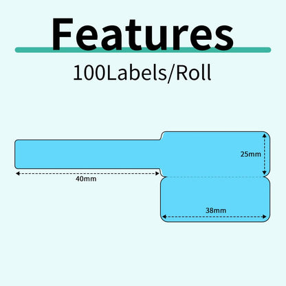 Phomemo ¨¦tiquettes adh¨¦sives et thermocollantes pour imprimantes M110/M120/M200/M220/M221, ¨¦tanches, pour bijoux, cables, prix, 25 mm x 38 mm + 40 mm, 100 ¨¦tiquettes/rouleau, bleu