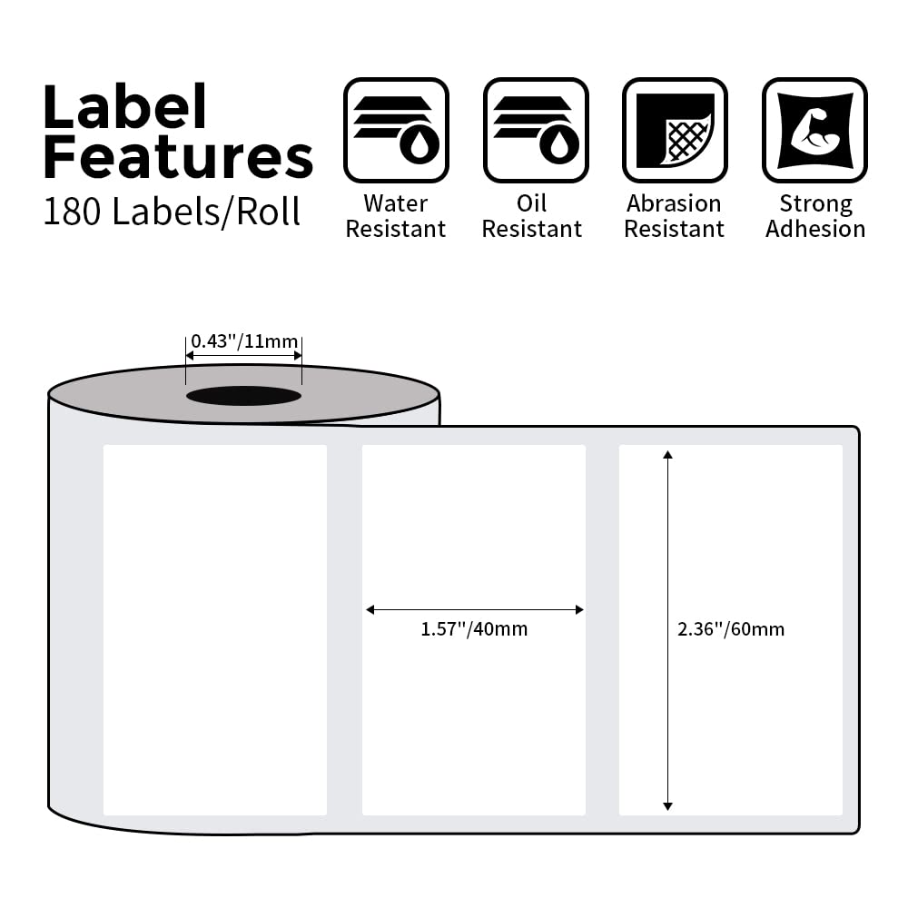 Phomemo 3 Roll 2.35''x 1.57'' Thermal Sticker Label Paper 180 Labels/Roll Compatible with M220, M200, M221 Label Printer, Strong Permanent Adhesive, for Customer Mailer, Address Label, Business Letter