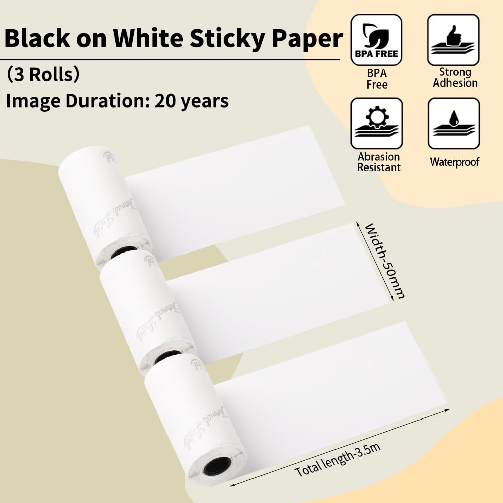 Paper for Phomemo - 20 years, white self-adhesive paper, M02 / M02Pro / M02S / M03 / M03AS / M04S / M04AS mini stickers, printer paper, small thermal printer papers, 3 rolls