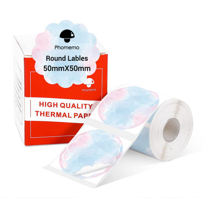 Phomemo Rouleau de 140 ¨¦tiquettes rondes ondul¨¦es d'affichage de prix, nom, adresse, logo, code-barres pour imprimante thermique M110/M120/M200/M220/M221 D¨¦grad¨¦ vert 50 x 50 mm