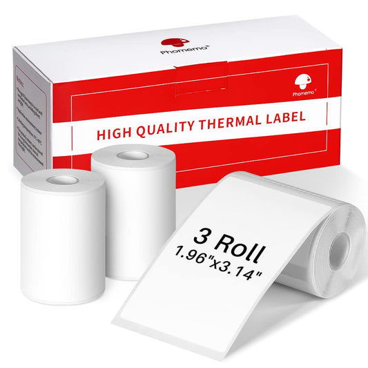 Phomemo 3 Roll 1.96'' x 3.14'' Multi-Purpose Thermal Label Paper Compatible with M220, M200, M120, M110 Label Printer, 100 Labels/Roll, for Barcode, Name, Address, Labeling, Mailing, Business Letter