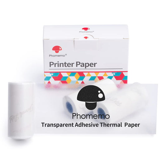 Phomemo Transparent Adhesive Thermal Sticker Paper 50mm, Compatible With Phomemo M02/M02S/M02 PRO/M03/M03AS/M04S/M04AS Mini Thermal Printer, Black Text, 3 Rolls