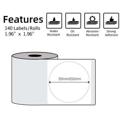 Multi-Purpose Self-Adhesive Round Label for Phomemo-M110/M200 Label Maker, 1.96'' x 1.96''£¨50x50 mm£©Thermal Label for Barcode Label, DIY Logo Design, Black on White