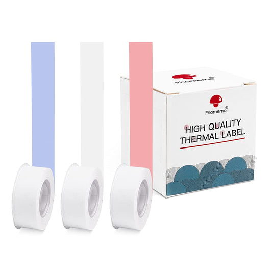 Phomemo Adhesive Thermal Paper, Color Continuous Paper, 15mm X 6m (1/2 in X 20 Ft) for Phomemo D30 Cute Label Maker-White, Purple, Pink