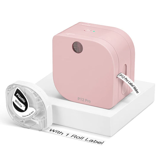 Phomemo P12-Pro Mini drukarka etykiet z Bluetooth, ładowanie przez USB, samoprzylepna, drukarka etykiet do biura, domu, bezprzewodowa drukarka etykiet dla iOS i Android, różowa