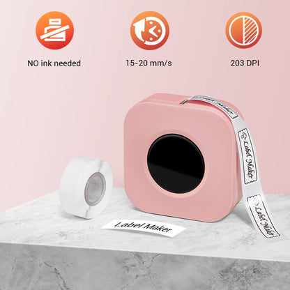 Phomemo Q30S Bluetooth Label Maker Machine with tape,Mini Thermal Wireless Label Printer Handheld for iOS & Android, Portable Sticker labeling Machine for Home,OfficeSchool-With 1 Roll Label (Pink)