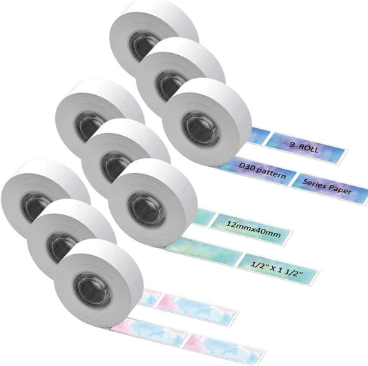 Phomemo D30 9 Roll Adhesive Nebula/Galaxy Series Pattern Paper 1/2'' X 1 1/2'' (12mm X 40mm) 160 Labels/Roll, for Home Office School Organization,Gift for Decoration