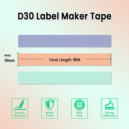 Phomemo D30 Continuous Label Tape - Green Purple Orange Label Tapes, 3 Rolls