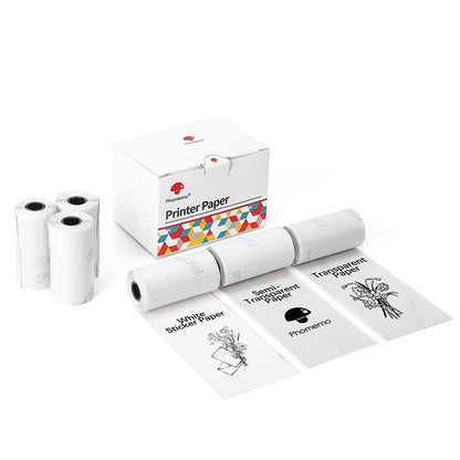 Phomemo 53mm Papier f¨¹r M02,M02S,M02PRO,M03,M03AS,M04S,M04AS - 6 Rollen, 2 x Wei?es Papier, 2 x Transparentes Papier, 2 x Halbtransparent, Schwarzer Druck