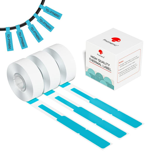 Phomemo Rotolo di carta per stampante termica D30 ¨C Carta autoadesiva per etichette per gioielli, 12,5 x 74 + 35 mm, per la rivendita di supermercati, 3 rotoli, blu