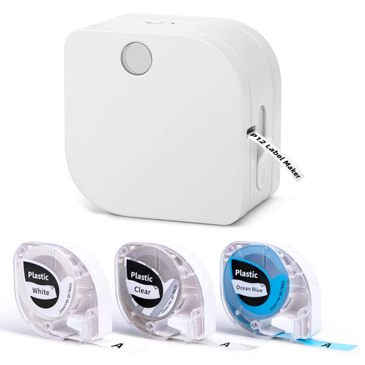 Phomemo P12 Mini Impresora de Etiquetas térmicas Bluetooth con 3 Rollos de Etiquetas, Impresora Etiquetas Autoadhesivas para el hogar, la Oficina, etiquetadora para iOS y Android-Blanco