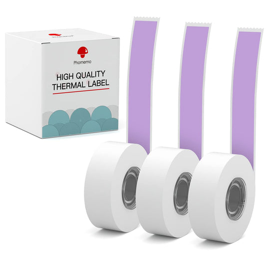Phomemo 3 Roll D30 Adhesive Continuous Thermal Label Paper 1/2 in X 20 Ft (15mm X 6m) Black on Purple, for Phomemo D30/D35 Label Maker