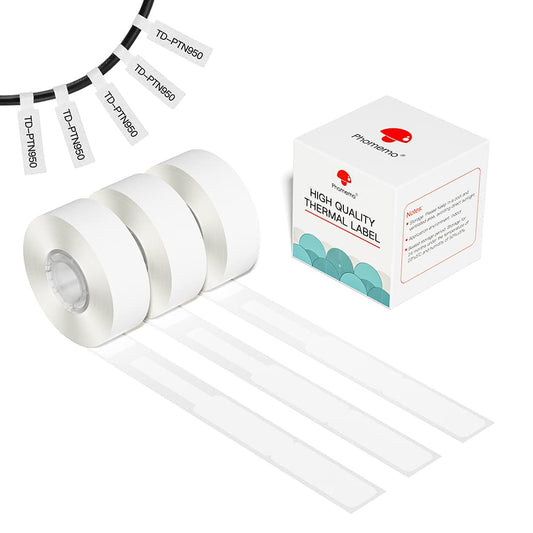 Phomemo D30 D30Pro - Rollo de papel para impresora t¨¦rmica, 3 rollos, 12,5 x 74 + 35 mm, para la reventa de supermercados, 3 rollos, color blanco