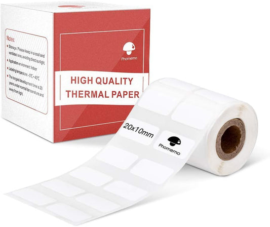 Phomemo Multi-Purpose White Self-Adhesive Label Paper for M200/M110/M220/M120/M221 Label Printer, 3/4'' X 3/8''(20x10mm), 600 Labels/Roll