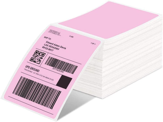 Phomemo Thermal Direct Étiquettes d'expédition – 10,2 x 15,2 cm, 500 pièces, adhésif permanent, étiquettes thermiques de qualité commerciale – Rose