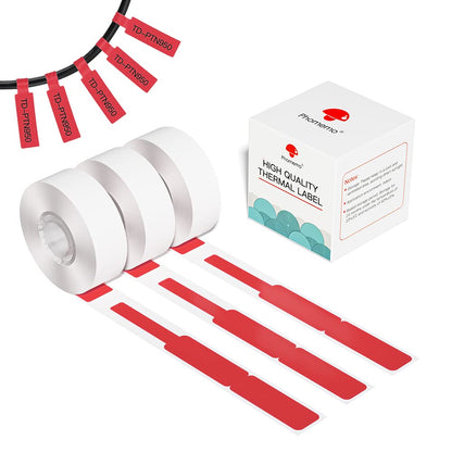 Papel t¨¦rmico Phomemo D30 - Etiquetas autoadhesivas rojas para cables, alambres, joyer¨ªa, para reventa de negocios, supermercado, compatible con Phomemo D30, 12,5 x 74 cm, 3 rollos