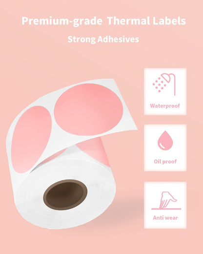 Phomemo 2'' Round Pink Labels, 750 Labels/Roll Compatible with MUNBYN Phomemo, Polono Label Printers, BPA Free Shipping Labels, Self Adhesive Thermal Labels for Logo, Code DIY