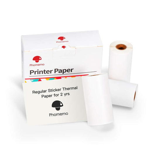 Phomemo White Self-Adhesive Thermal Paper, Glossy Printable Sticker Paper for Phomemo M02/M02 Pro/M02S/M03 Pocket Mobile Printer, Black on White, 50mm x 3.5m, Diameter 30mm, 3-Rolls