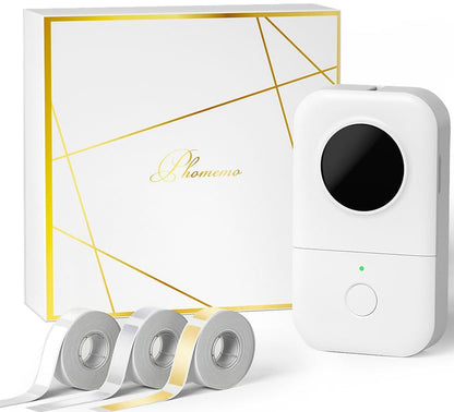 Phomemo D30 Drukarka etykiet drukarka do samoprzylepnych etykiet Bluetooth, minidrukarka etykiet z 3 rolkami papieru etykietowego, pudełko upominkowe, odpowiednia do domu i biura, biała
