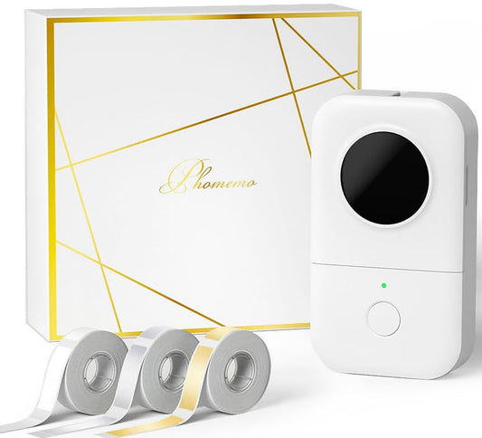 Phomemo D30 Drukarka etykiet drukarka do samoprzylepnych etykiet Bluetooth, minidrukarka etykiet z 3 rolkami papieru etykietowego, pude?ko upominkowe, odpowiednia do domu i biura, bia?a